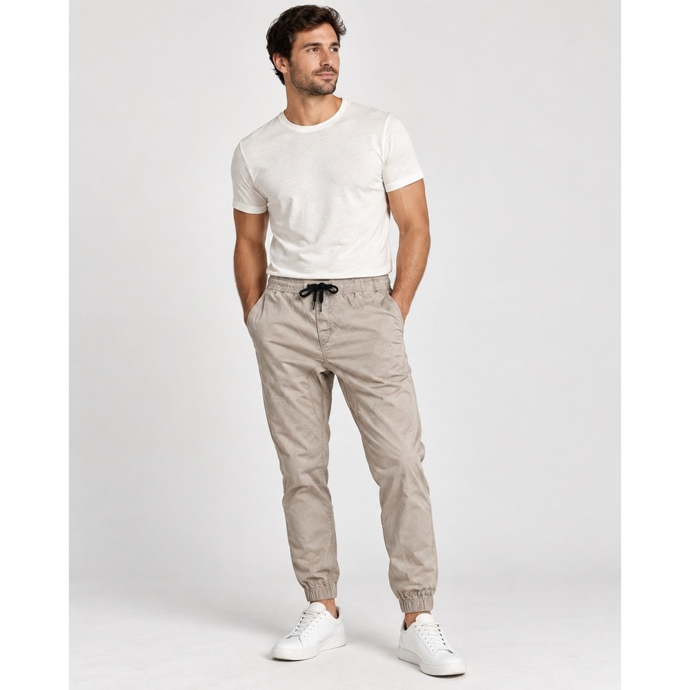 Zanerobe Mens 34 Beige Drop Crotch Jogger Pants Cotton Stretch Streetwear